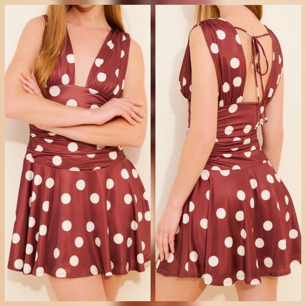Free People XL Annabelle Mini Dress in Chocolate Combo Polka Dot NEW! NWT